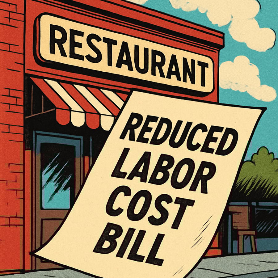 reduced labor cost bill in front of a restaurant
