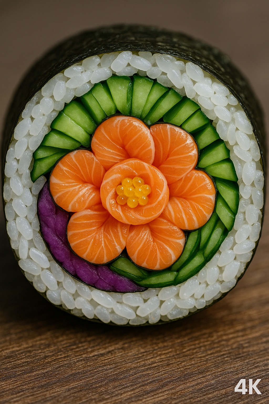 sushi roll close up in 4k very intricate design